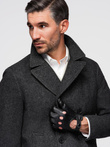 Men's short double-breasted wool coat - graphite V1 OM-COWC-0115