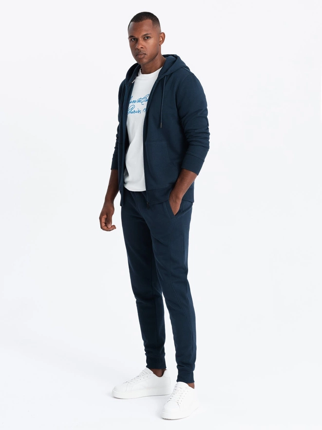 Męski komplet dresowy BASIC bluza rozpinana + joggery – granatowy V1 Z86
