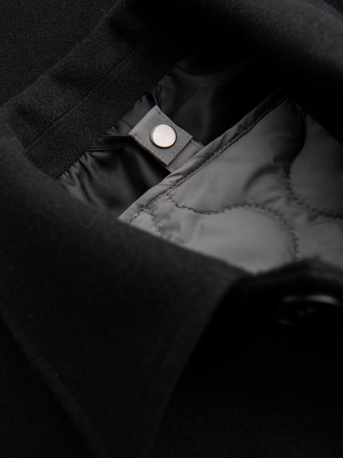 Men's long single-breasted coat with collar and undercoat - black V1 OM-COWC-0106