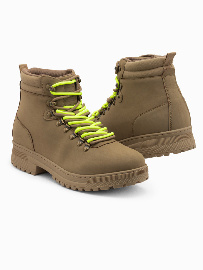 Men's winter trekking boots with contrasting laces - brown V2 OM-FOBO-0132