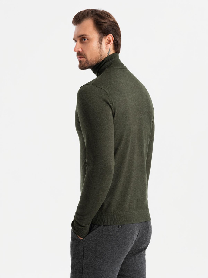 Men's knitted turtleneck with viscose - dark grey V5 OM-SWTN-0127