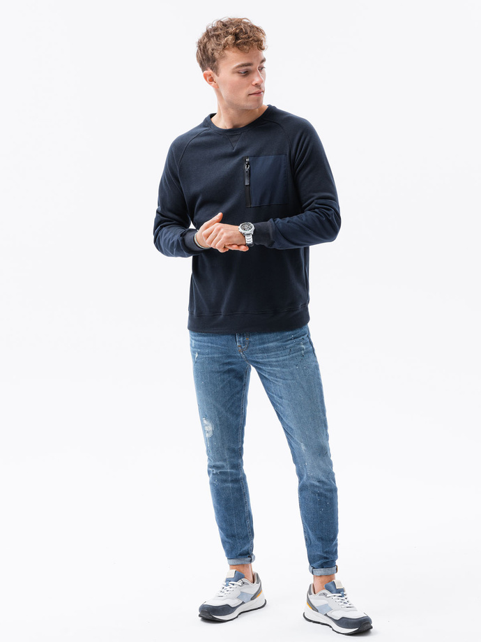 Men's hoodless sweatshirt - navy blue B1151