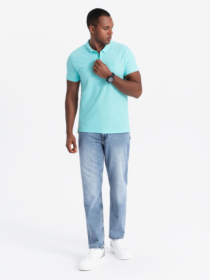 Men's BASIC single color pique knit polo shirt - mint V18 OM-POBS-0100