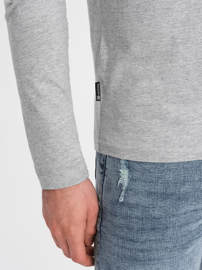 Męski longsleeve z guzikami przy dekolcie - szary melanż V8 OM-LSCL-0107