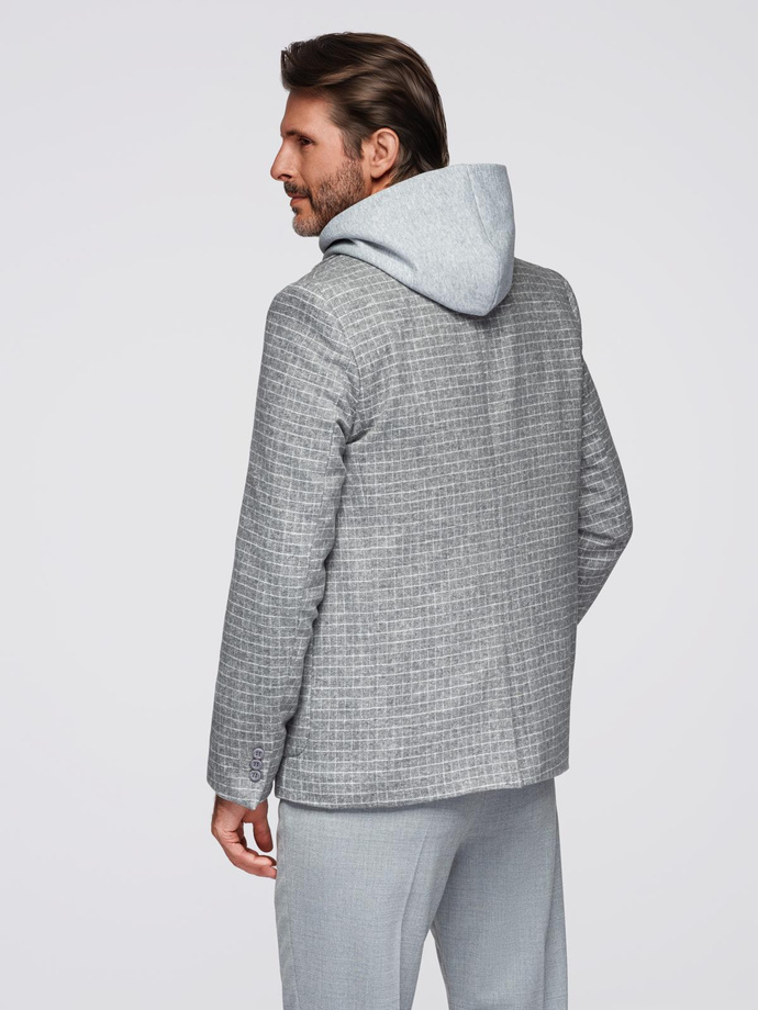 Marynarka męska w kratę z dodatkiem wełny - szara V1 OM-BLZB-0117