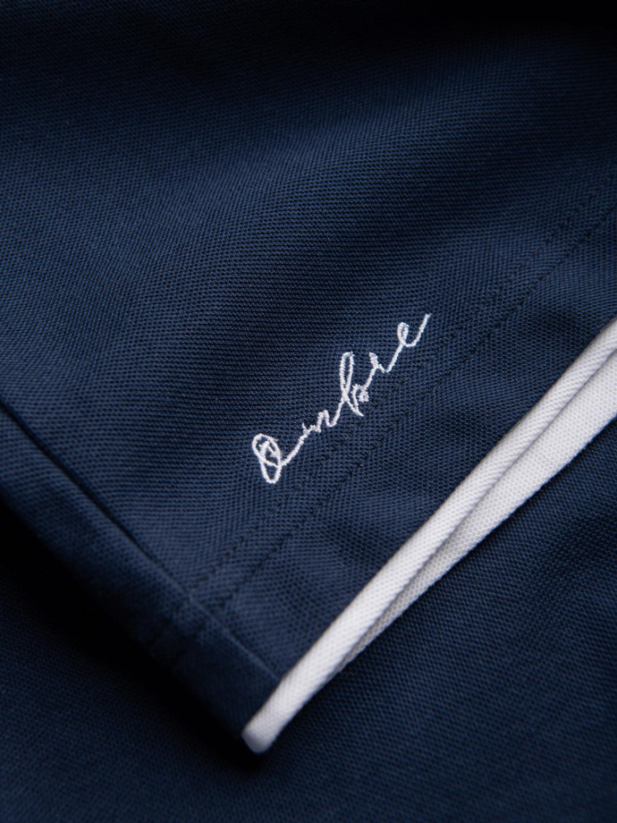 Men's cotton polo shirt with contrast trim - navy blue V4 OM-POSS-0113