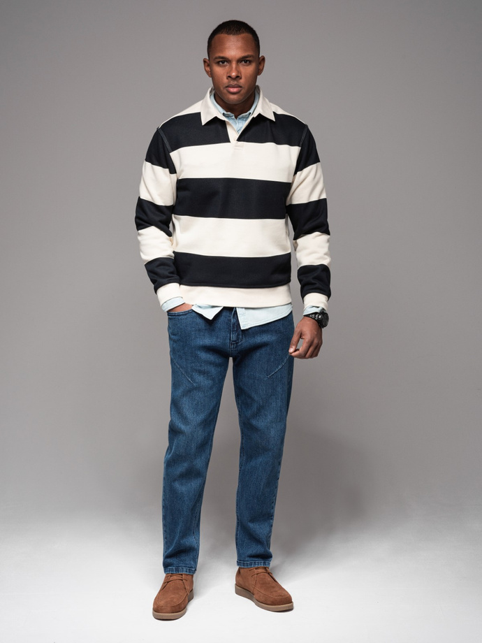 Męskie jeansowe spodnie CARROT FIT z ozdobnymi zaszewkami – ciemnoniebieskie V2 OM-PADP-0227