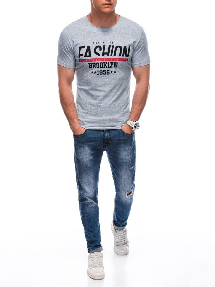 T-shirt męski z nadrukiem S1933 - szary