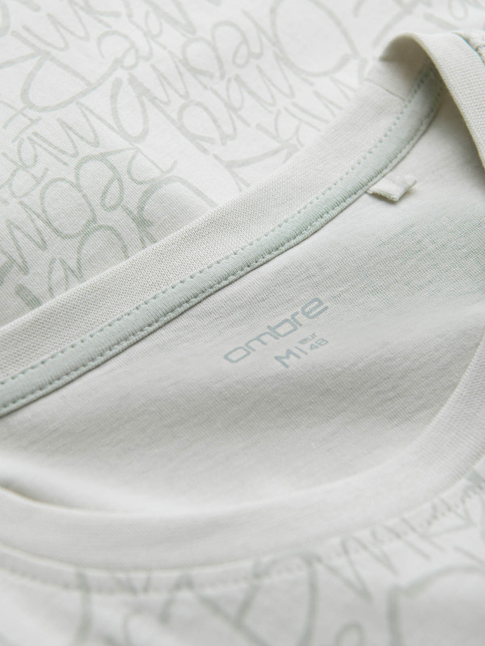 Bawełniany męski t-shirt z literowym printem i kieszonką – żółto-zielony V4 OM-TSFP-0188