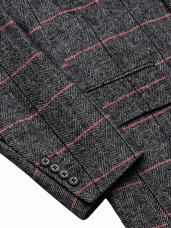 Jednorzędowy płaszcz męski w kratę - czarny V2 C500