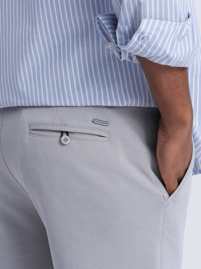 Men's SLIM FIT structured knit shorts - light grey V4 OM-SRCS-0126