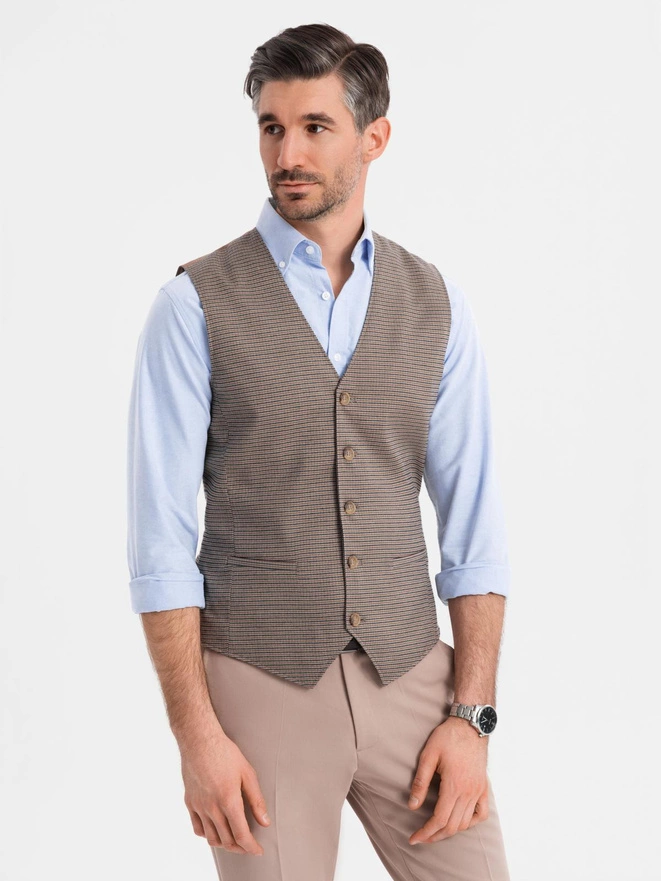 Jacquard casual men's vest without lapels - brown V1 OM-BLZV-0111