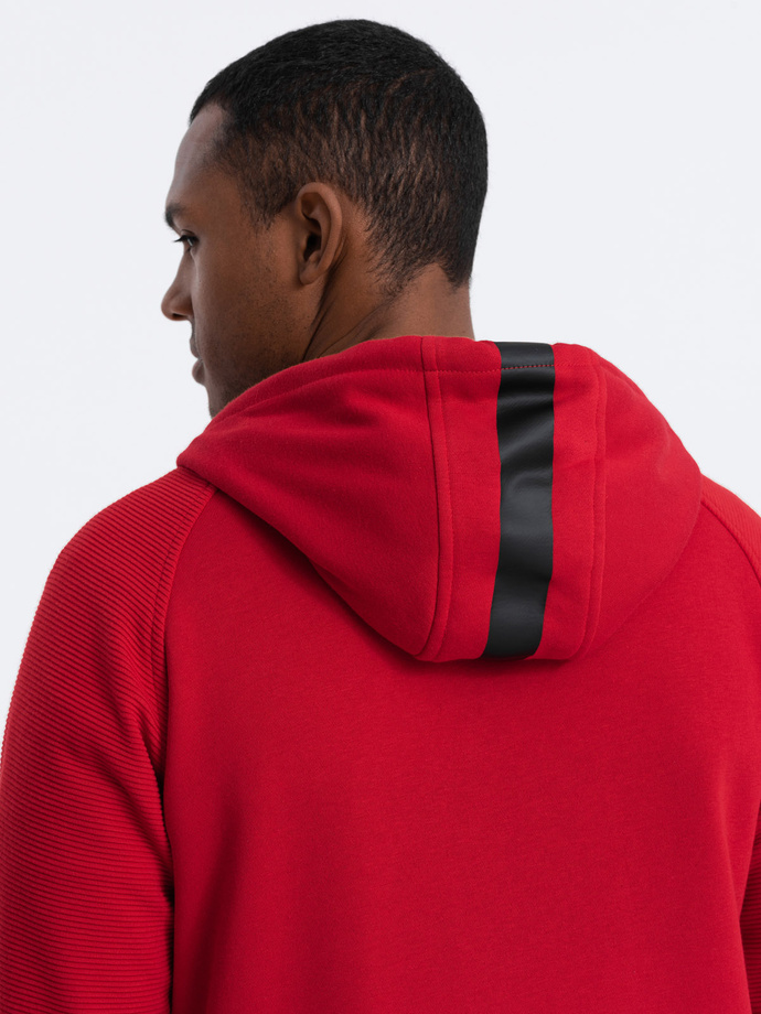 Bluza męska rozpinana z kapturem - czerwona V6 OM-SSZP-0124