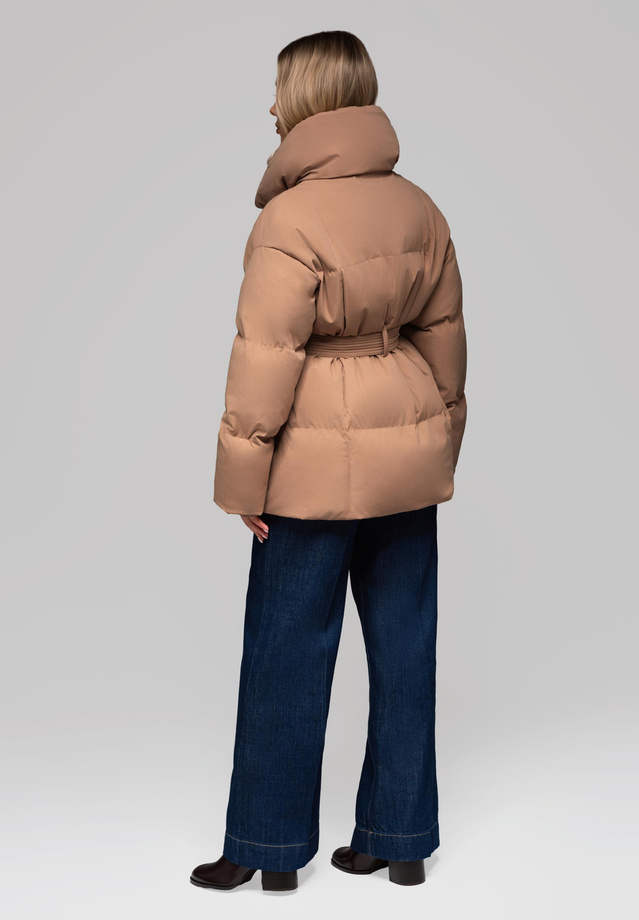 Women's quilted jacket with belt and collar OW-JAHP-0106 v3 - brown