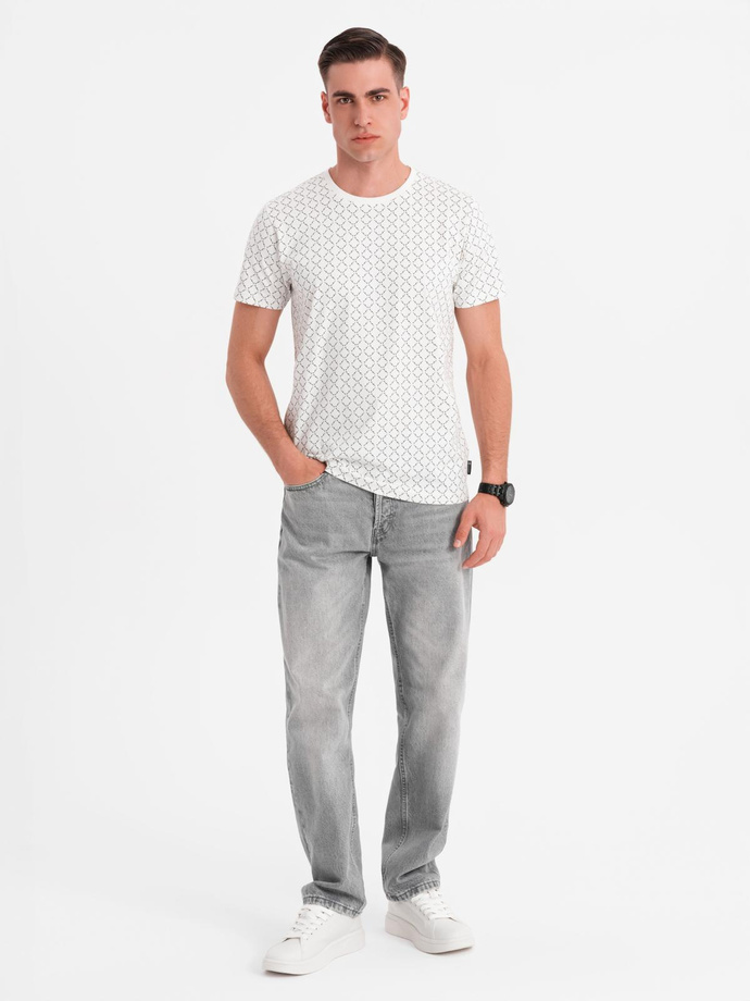 Men's full print knit shirt - white V3 OM-TSFP-0250