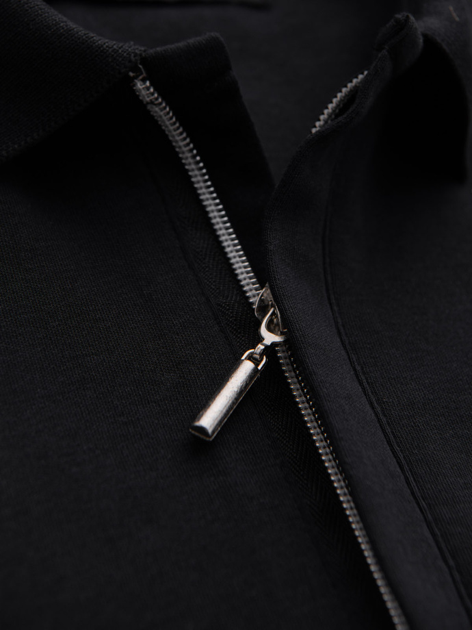 Men's polo shirt with zip neckline - black V6 OM-POSS-0148