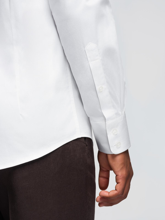 Classic men's SLIM FIT shirt in satin fabric - white V1 OM-SHOS-0176