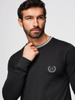 Men's cotton longsleeve with striped U neckline and embroidery - black V4 OM-LSCL-0128