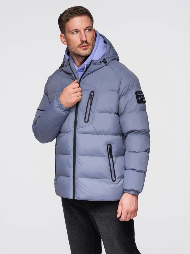 Ocieplana pikowana męska kurtka z raglanowym rękawem – zgaszony fiolet V6 OM-JAHP-0302