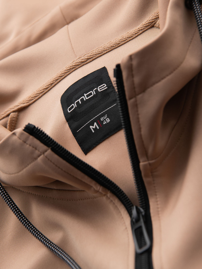 Unzipped men's hooded sweatshirt with piping - beige V4 OM-SSZP-0210