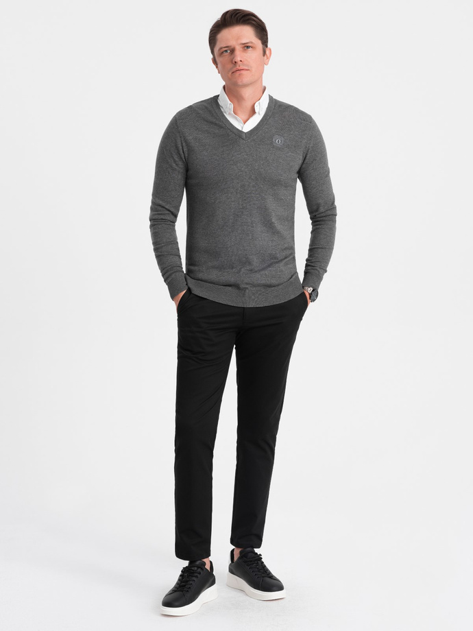 Men's sweater with a "v-neck" neckline with a shirt collar - graphite V3 OM-SWSW-0102