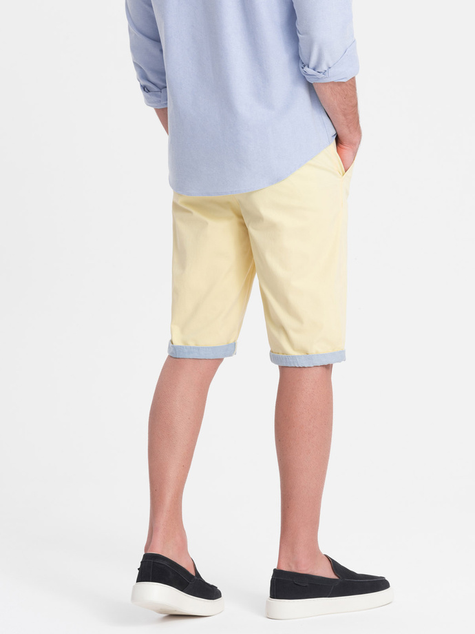 Men's chinos shorts with contrasting turn-up - yellow V7 W421