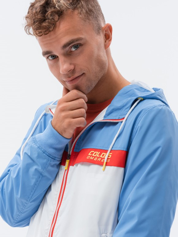 Men's hooded windbreaker jacket - blue V2 C438