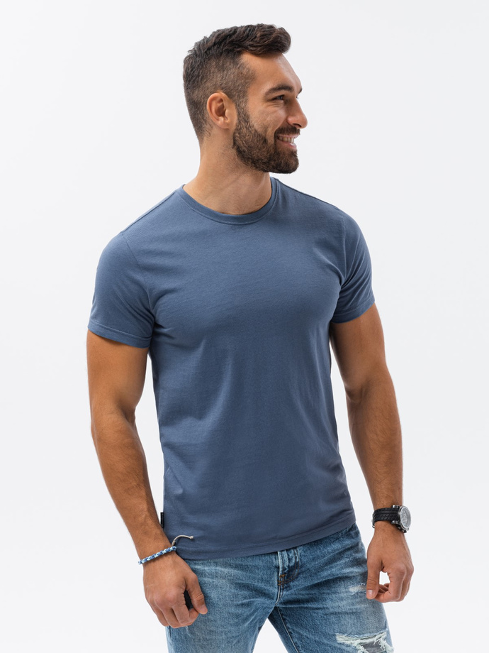 T-shirt męski bawełniany BASIC - ciemnoniebieski V18 S1370
