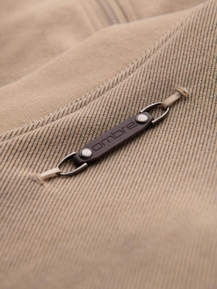 Męska kurtka bomberka z raglanowym rękawem – ciepłobeżowa V2 OM-JANP-0159