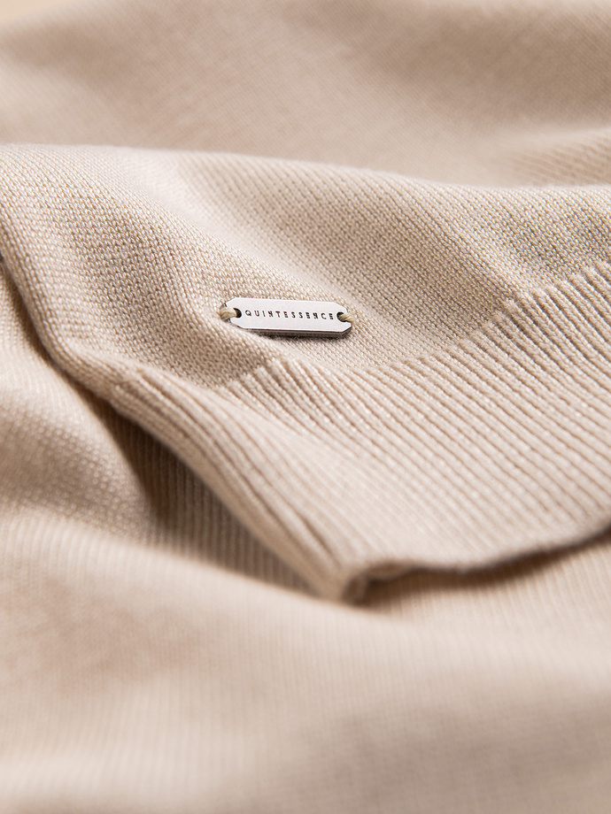 Męska koszulka polo z miękkiej dzianiny z kontrastowymi pasami - beżowa V4 OM-POSS-0118