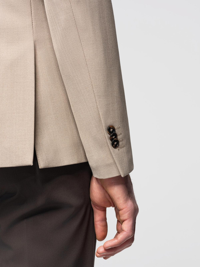 Elegancka męska marynarka SLIM FIT z rayonem – beżowa V2 OM-BLZB-0135