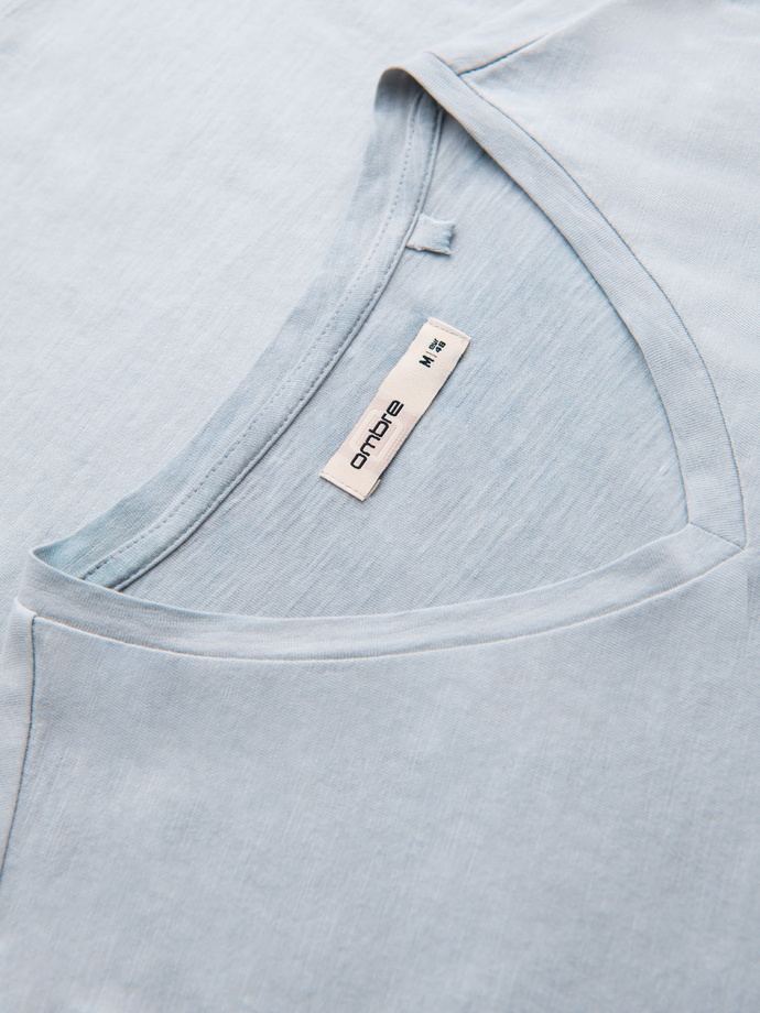 Męski bawełniany t-shirt V-neck z dzianiny z efektem sprania - szary V8 OM-TSWT-0242