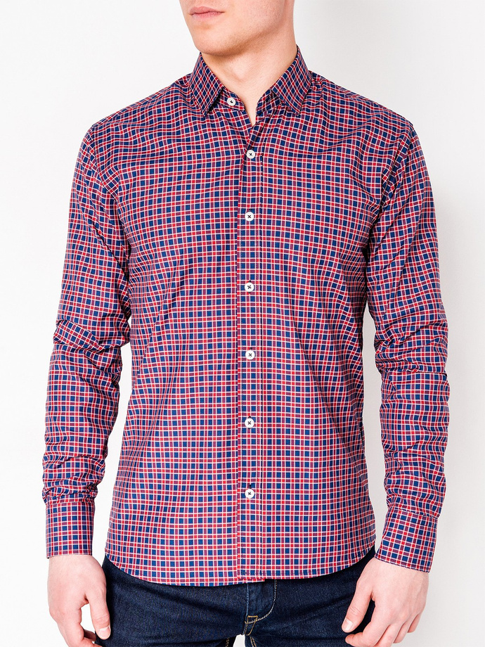 Men's check shirt with long sleeves K436 - navy/red