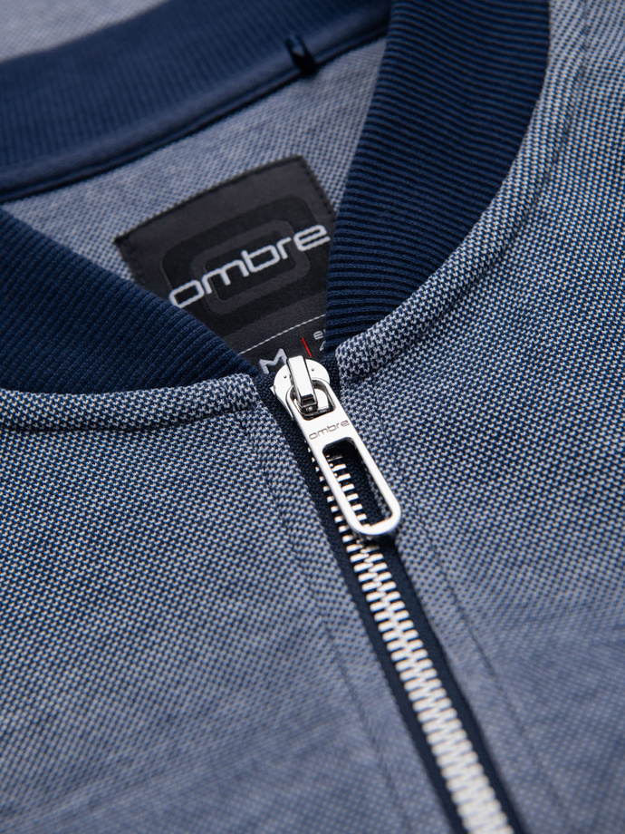 Bluza męska bomberka z dzianiny pique – granatowa V2 OM-SSZP-0238