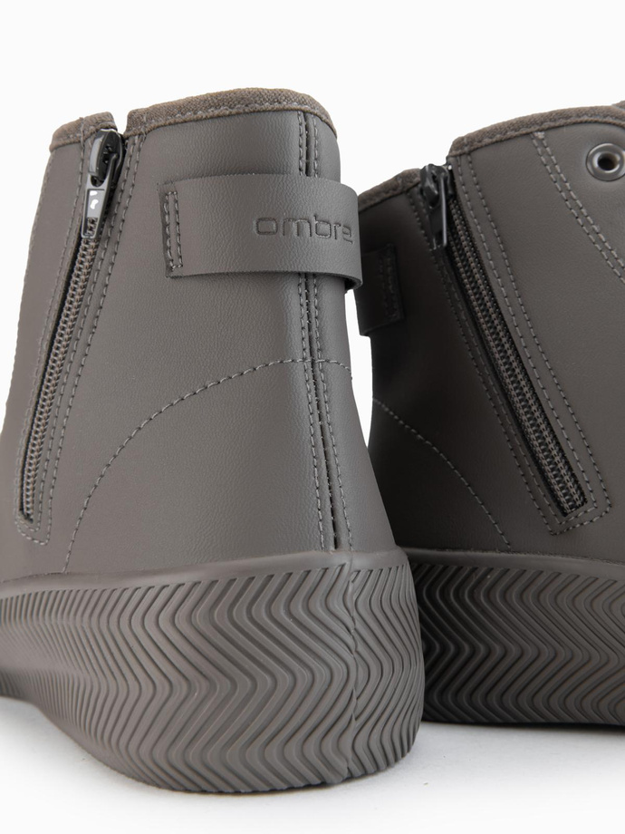 Men's high top sneakers with zipper for easy donning - dark beige V3 OM-FOTH-0184