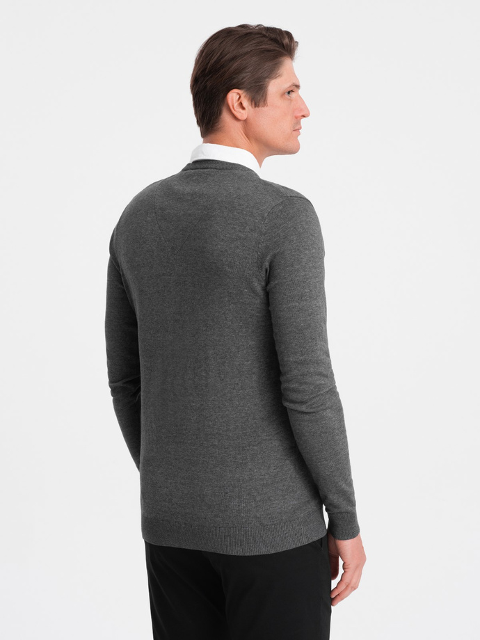 Men's sweater with a "v-neck" neckline with a shirt collar - graphite V3 OM-SWSW-0102