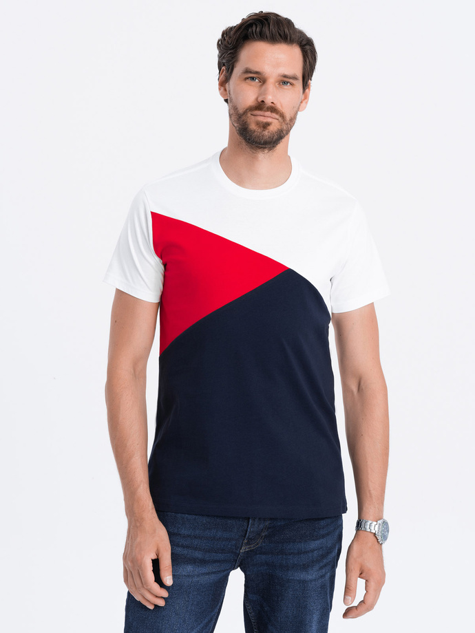 Men's tricolor t-shirt - navy blue V3 S1640