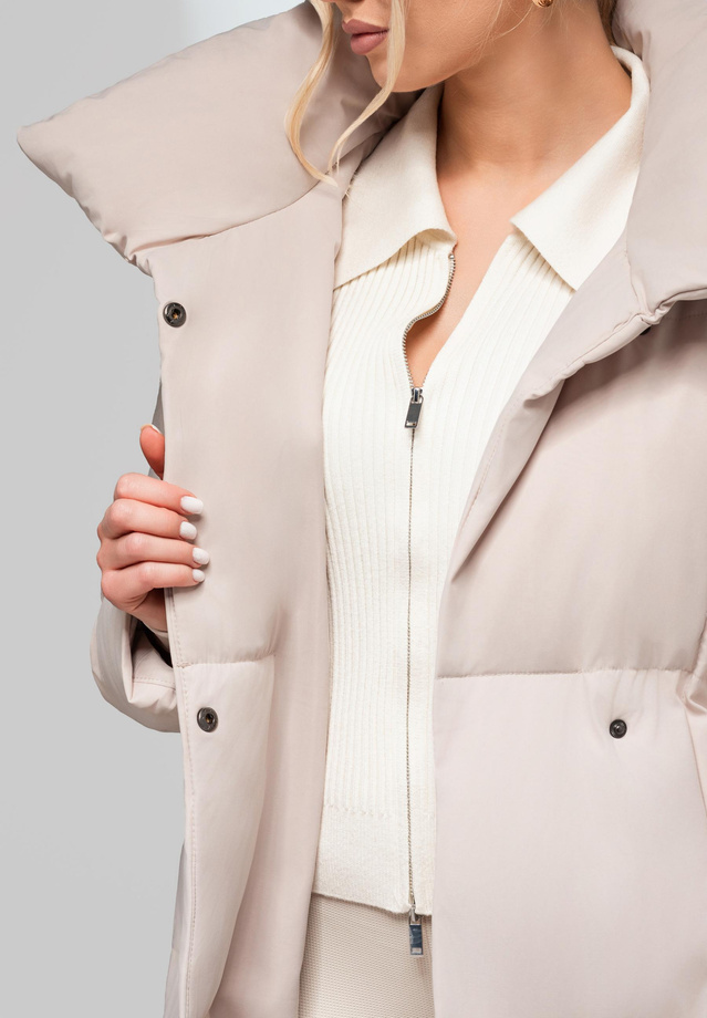 Women's quilted long jacket with belt OW-JALJ-0104 v2 - beige