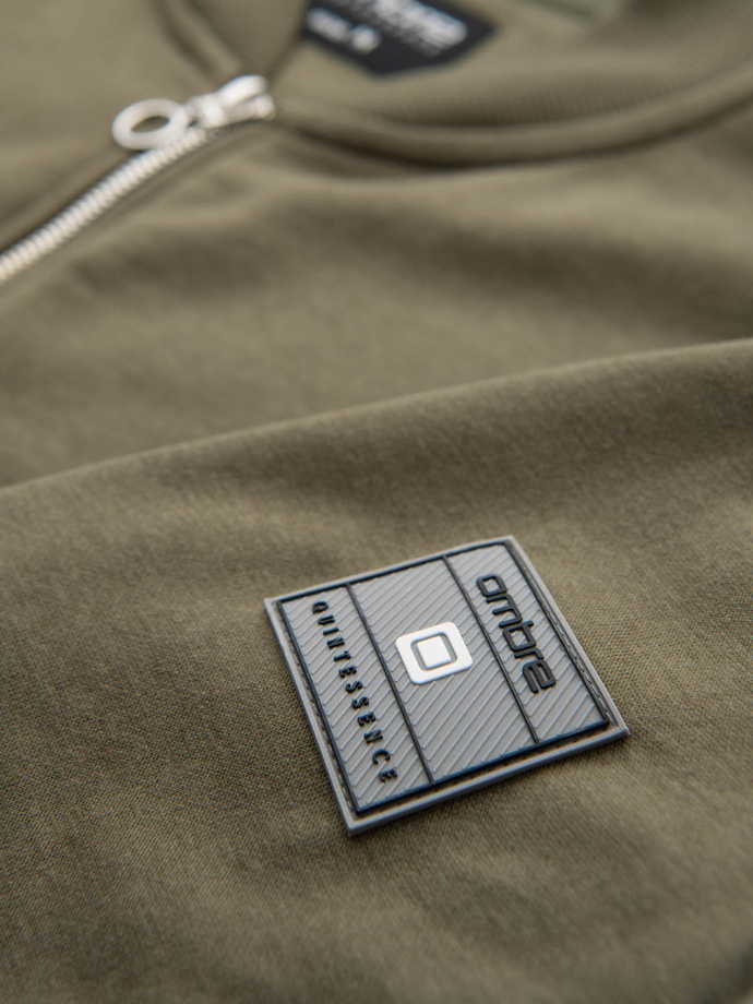 Bawełniana rozpinana bluza męska dresowa bomberka – khaki V1 OM-SSZP-0215