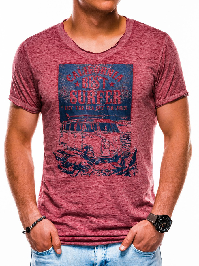 Men's printed t-shirt - dark red S1150