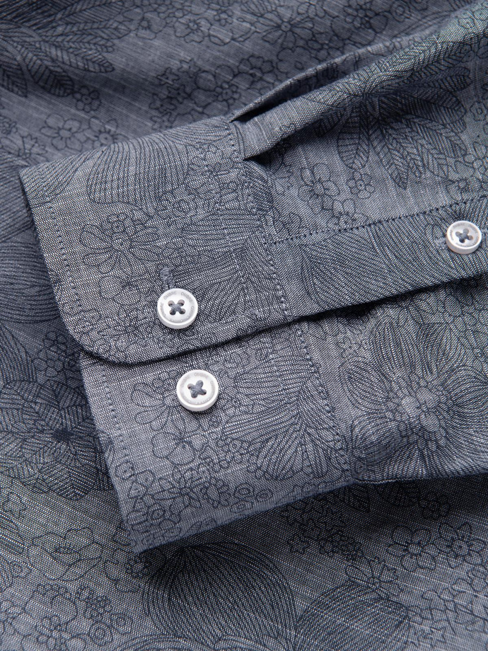 Classic flannel men's floral cotton shirt - grey V3 K701