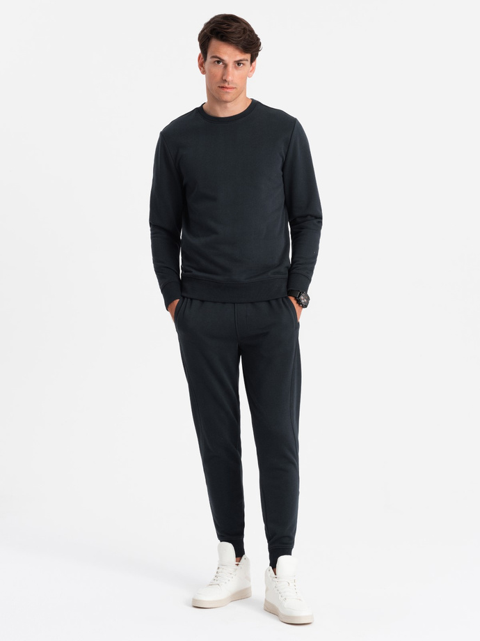 BASIC men's cotton sweatshirt set unbuttoned sweatshirt + joggers - black V9 Z84