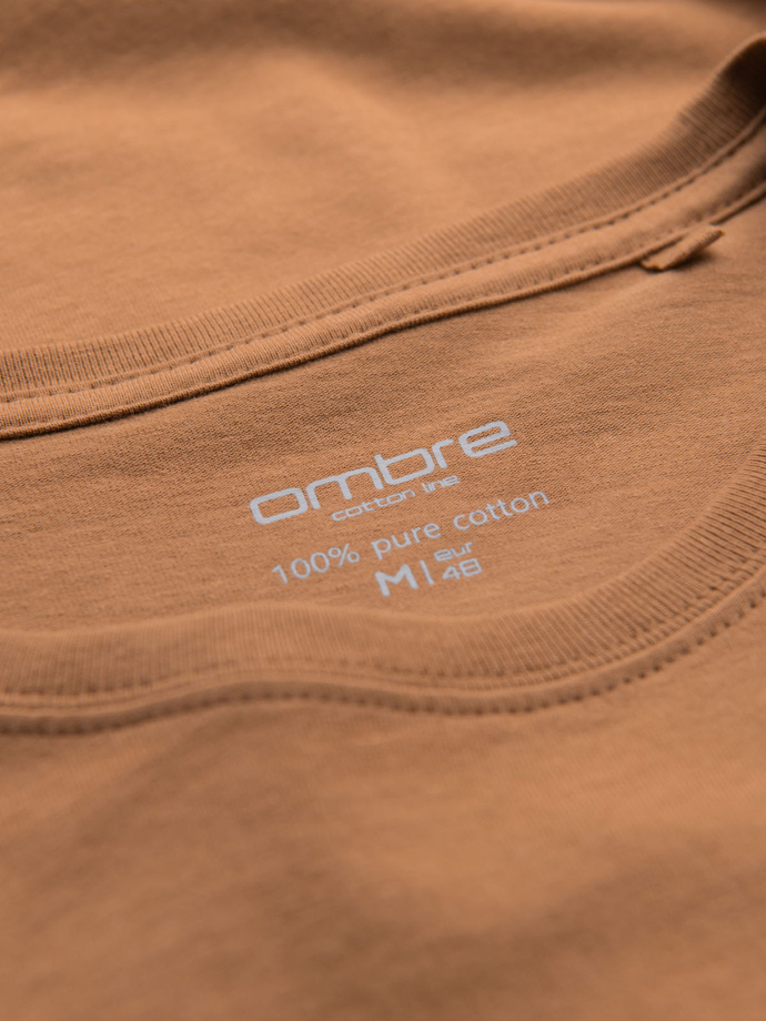 T-shirt męski klasyczny bawełniany BASIC - brązowy V21 OM-TSBS-0236