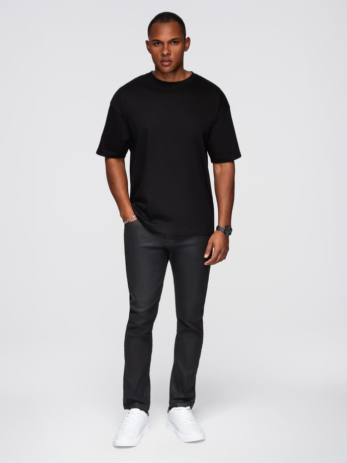 Men's cotton T-shirt with sequin wing motif on back - black V1 OM-TSCT-0289