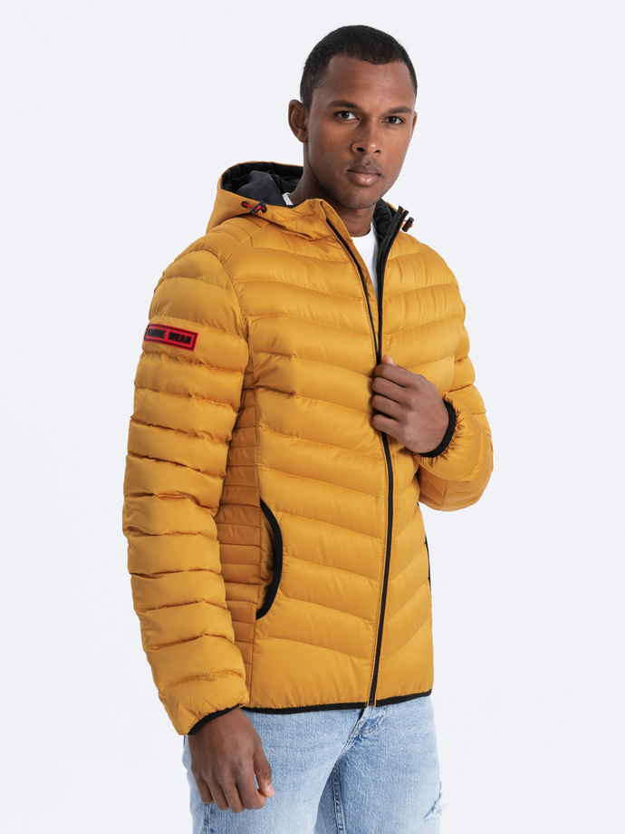 Men's quilted jacket with satin finish - mustard V18 OM-JALP-0121