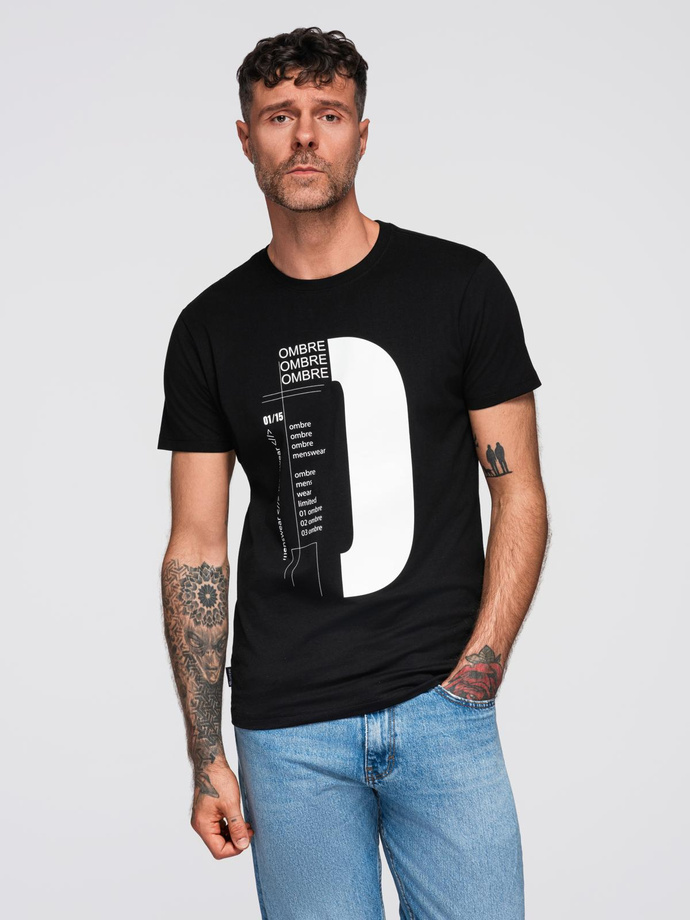 Men's printed cotton t-shirt - black V3 OM-TSPT-0166