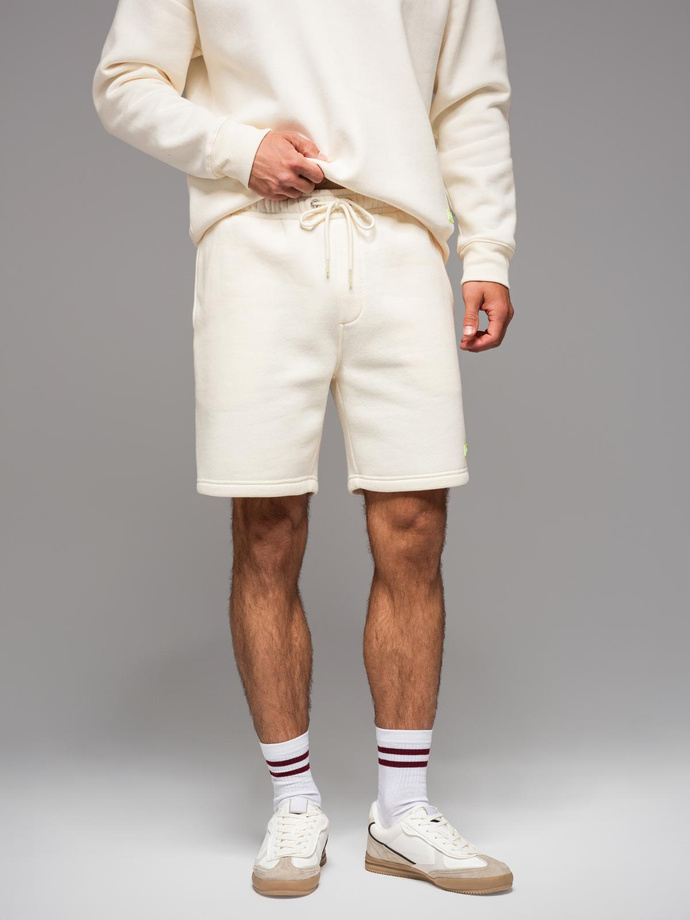 Szorty dresowe unisex ze ściągaczem w pasie – kremowe V2 OU-SRBC-0101