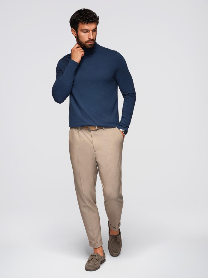 Men's plain turtleneck longsleeve - navy blue V2 OM-LSCL-0130