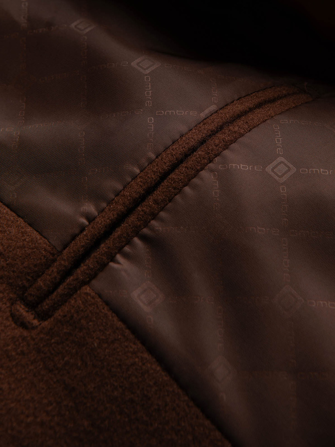 Marynarka męska casual z ozdobnymi guzikami na mankietach - czekoladowy brąz V1 OM-BLZB-0118