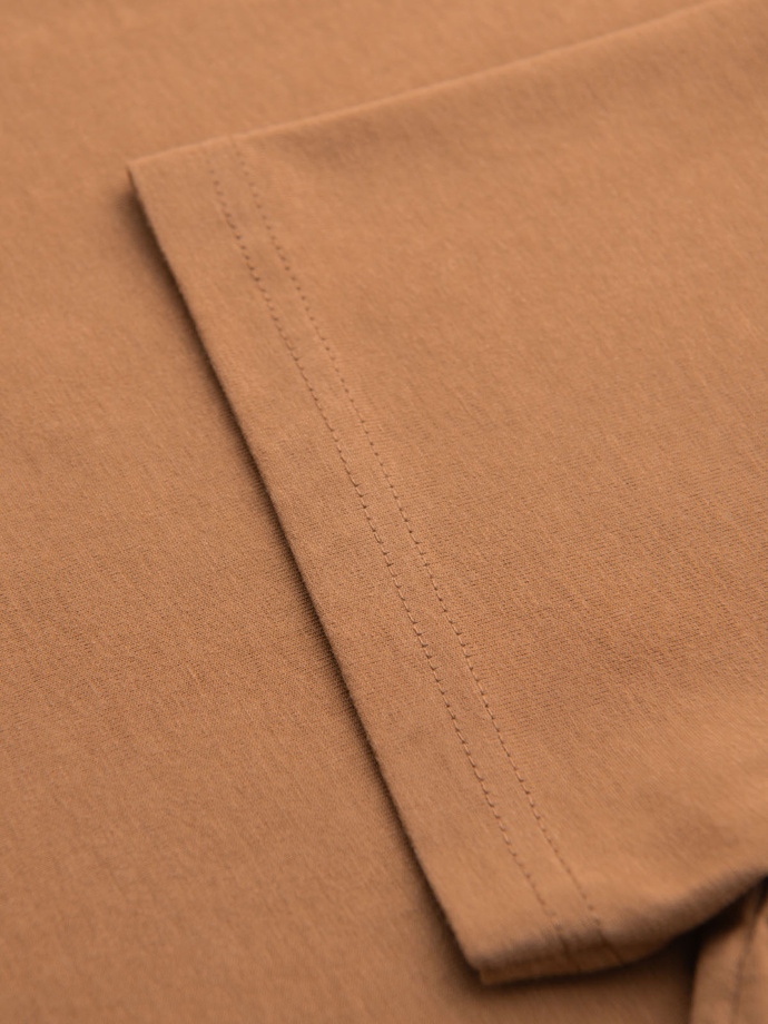 T-shirt męski klasyczny bawełniany BASIC - brązowy V21 OM-TSBS-0236